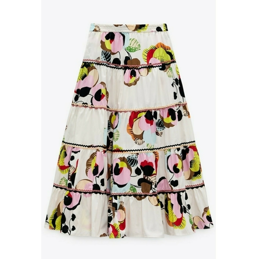 ZARA // ltd ed blogger favorite parisian-chic long a-line printed ric rac skirt - Picture 4 of 16